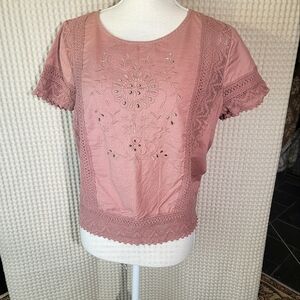 Abercrombie & Fitch L Dusty Rose Eyelet Flutter Sleeve Blouse